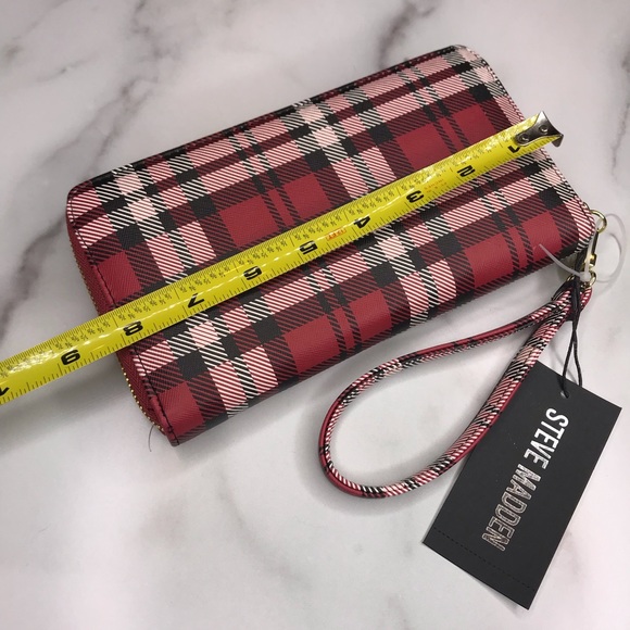 Steve Madden | Red Plaid Zip Around Wallet Clutch - Picture 7 of 8